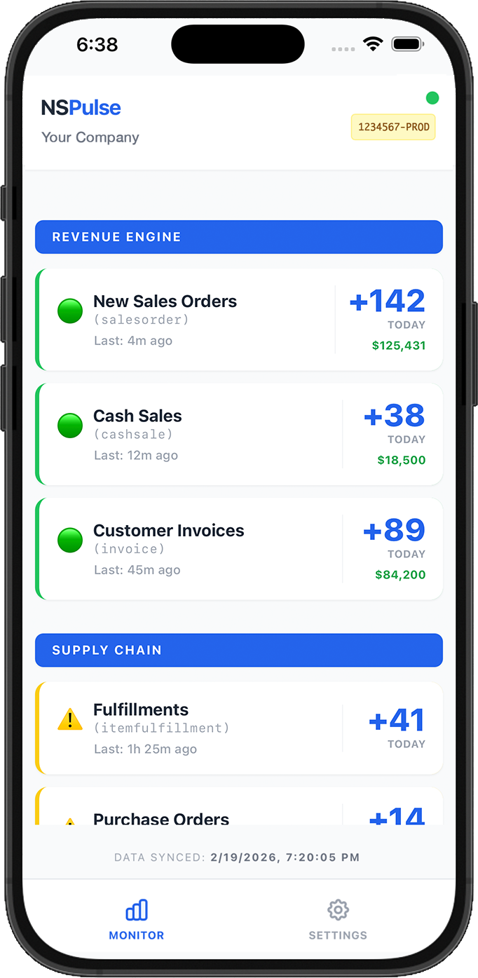 NetSuite Pulse App Interface